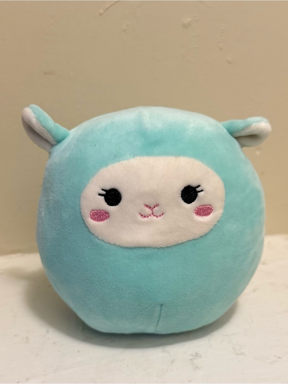 Squishmallows Aqua Lamb Plush with White Face and Pink Cheeks